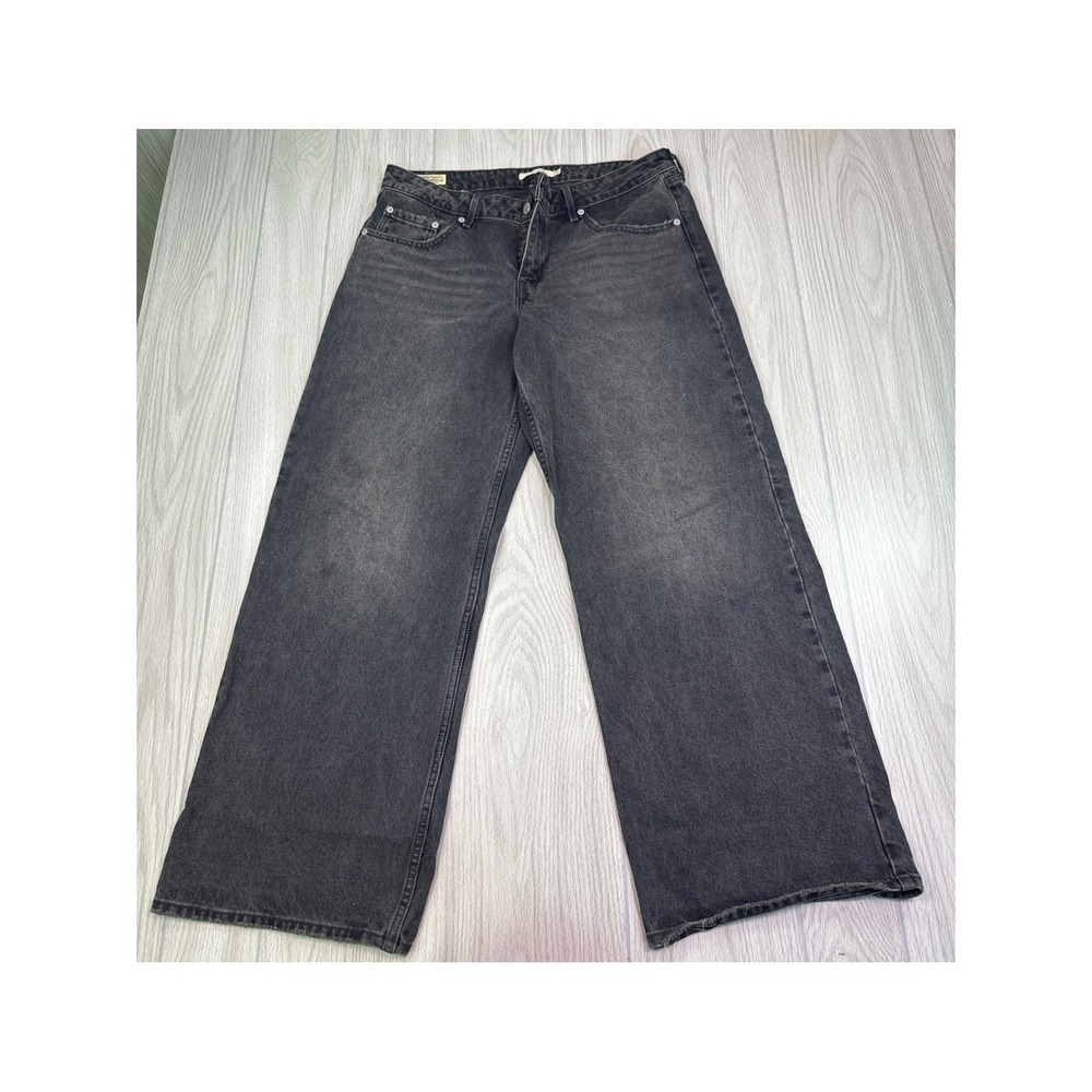 Levis Premium Low Loose Jeans Faded Black Wide Leg Denim 32